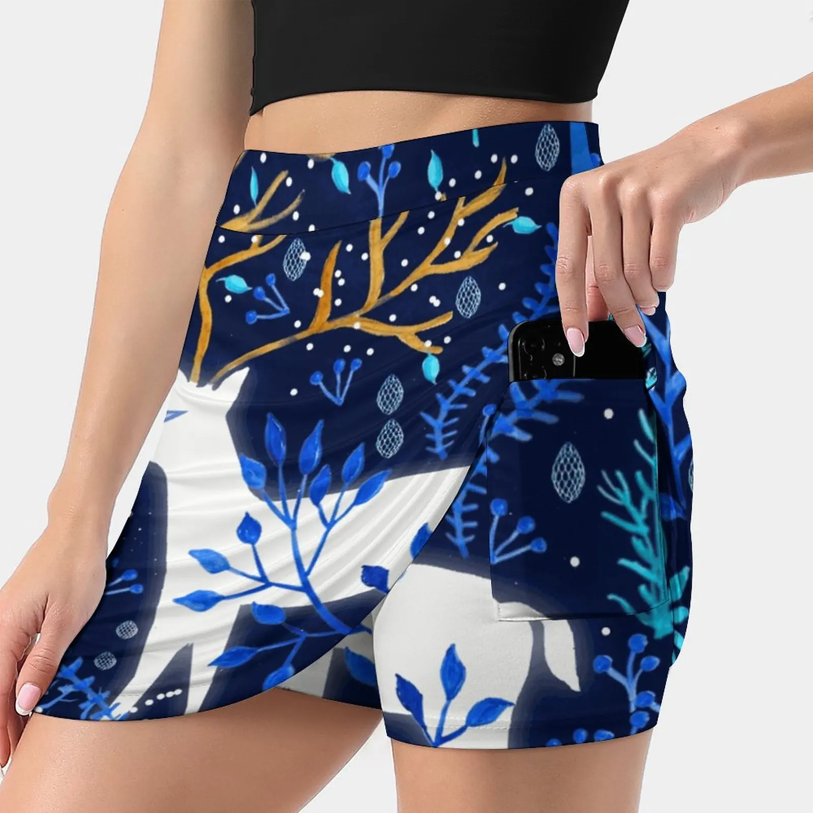 

Deericorn In Blue Women's skirt Sport Skort Skirt With Pocket Fashion Korean Style Skirt 4Xl Skirts Deers Trees Leaves