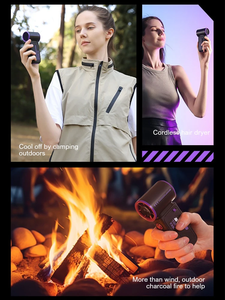 Mini TurboFan Adjustable 100 Speeds 10m/s Super wind 3600mAh USB Rechargeable Battery LED Display for Travel Outdoor Camping