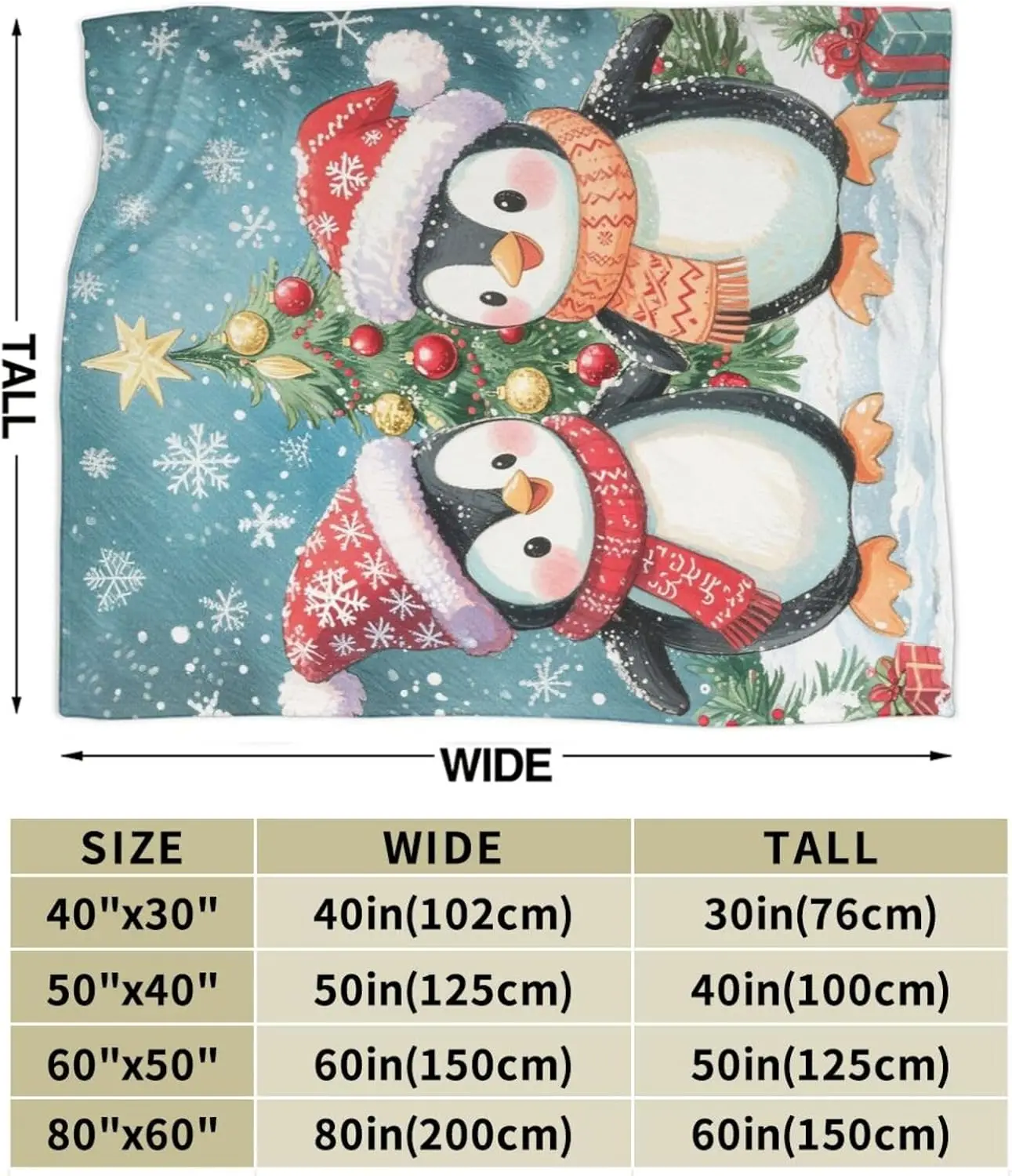 VIKAMA Penguin Blanket - Soft Plush Christmas Winter Blanket - A Comfortable Penguin Print Gift For Ladies, Girls And Children