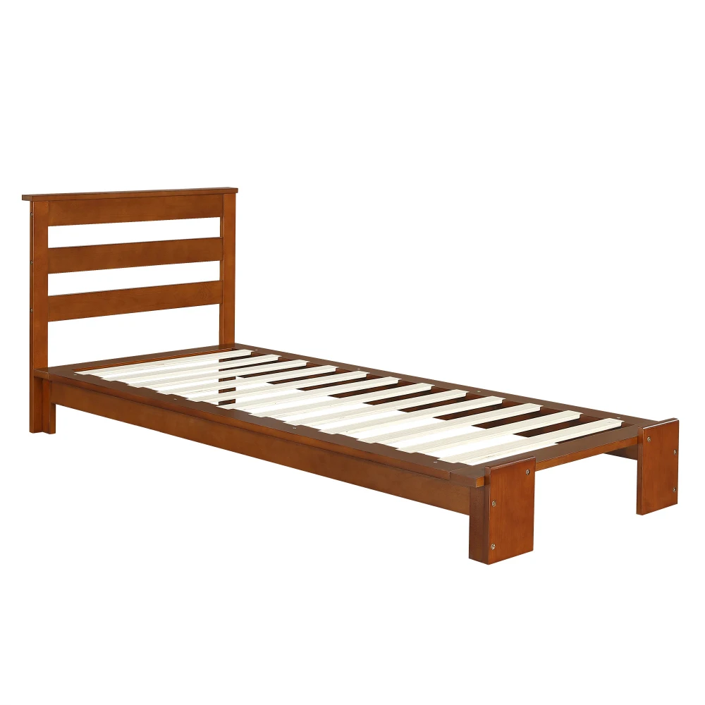PINGGO Dunkelbraunes Polsterbett Einzelbett 90x200cm Samt-Kopfteil Stabiler Lattenrost Verbreiterte Beine Ohne Matratze – Detail 15