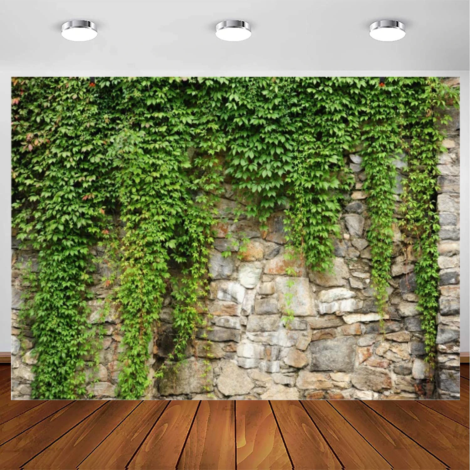 

Spring Garden Leaves Photography Backdrop Gardening Plants Grunge Stone Wall Greenery Vintage Architecture Photo Background