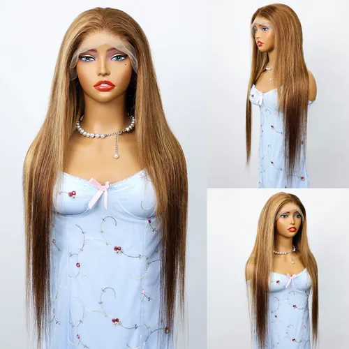 Imagen 1 del producto Bone Straight 427 Ombre 13x6 HD peluca con malla frontal resaltar pelucas de cabello humano brasileño de color rubio para mujeres prearrancadas