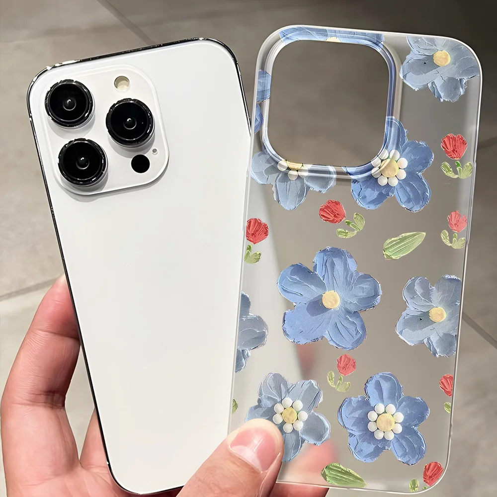 Small Fresh Flowers Case For iPhone 15 Pro Max Case iPhone 11 16 12 14 Plus 13 Mini Case Oil Aesthetics Floral Clear Cover Funda