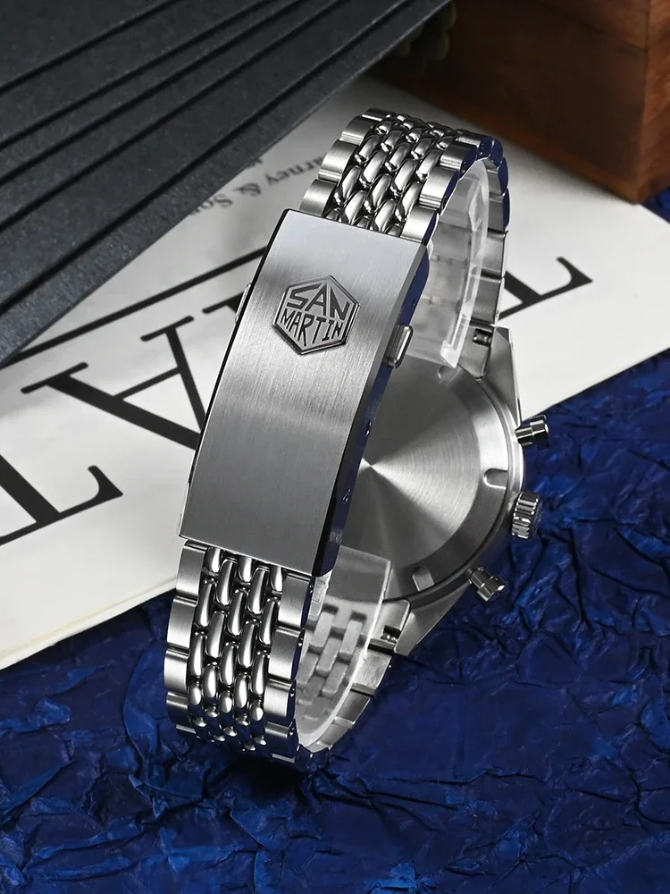 San Martin New Fly chiusura regolabile adatta per fibbia da 16mm cinturino in acciaio inossidabile 316L con fibbia lucidata parti dell'orologio