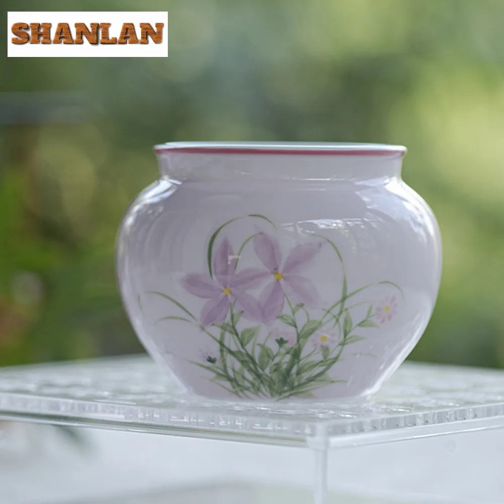 

400ml Apricot Powder Ceramic Jianshui Boutique Hand-painted Tea Washing Traditional Tea Washing Basin Chaxi Crafts Decoration