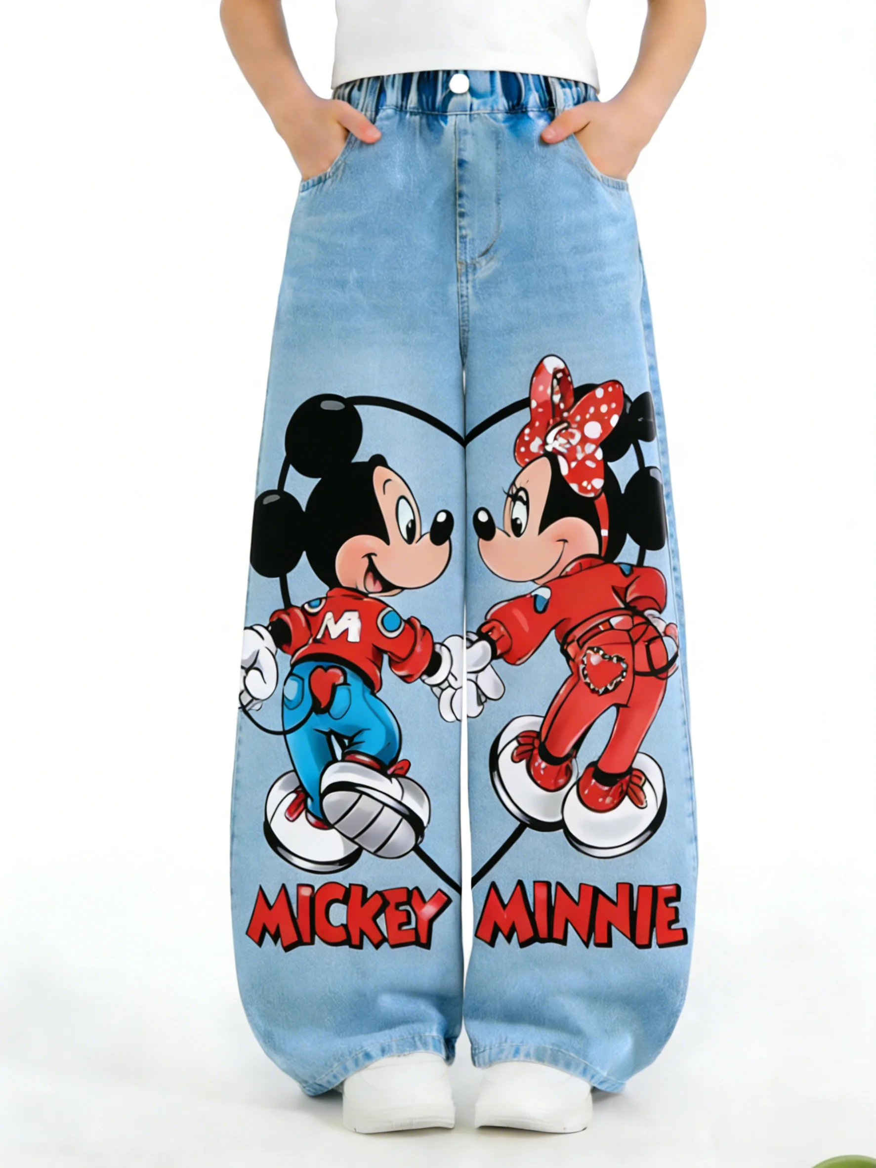 

Длинные брюки в ковбойском стиле для девочек Disney на весну и осень, детские повседневные брюки прямого кроя с принтом, универсальные брюки для девочек