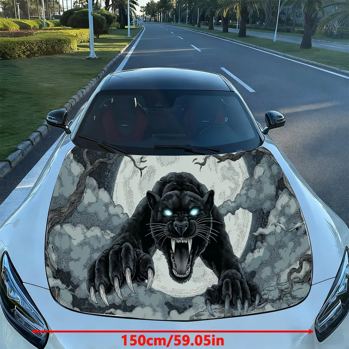 Panther Dominant Art PVC Car Hood Wraps, Self-Adhesive Waterproof Car Bonnet Decal Sticker, Car Decoration Protection Stickers f