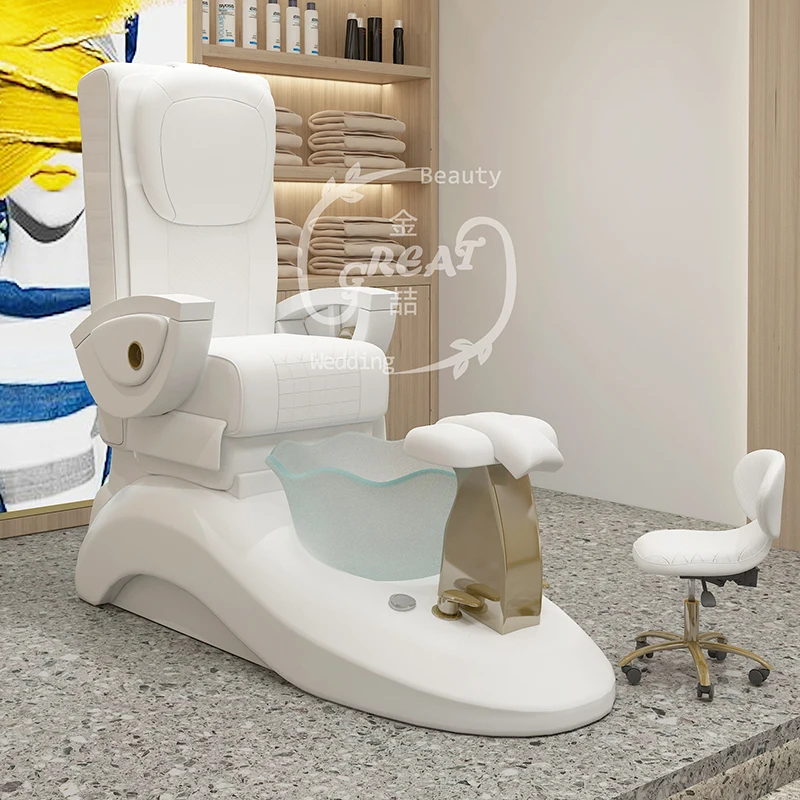 Hot Sale Modern Nail Salon Equipment Gold White Luxury Manicure Pedicure Spa Chair With Massage