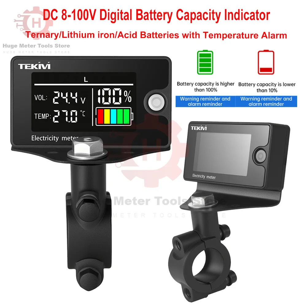 

6840C DC 8-100V Digital Battery Capacity Indicator LCD LiFePO4 Lead-Acid Lithium Battery Tester Meter with Temperature Alarm