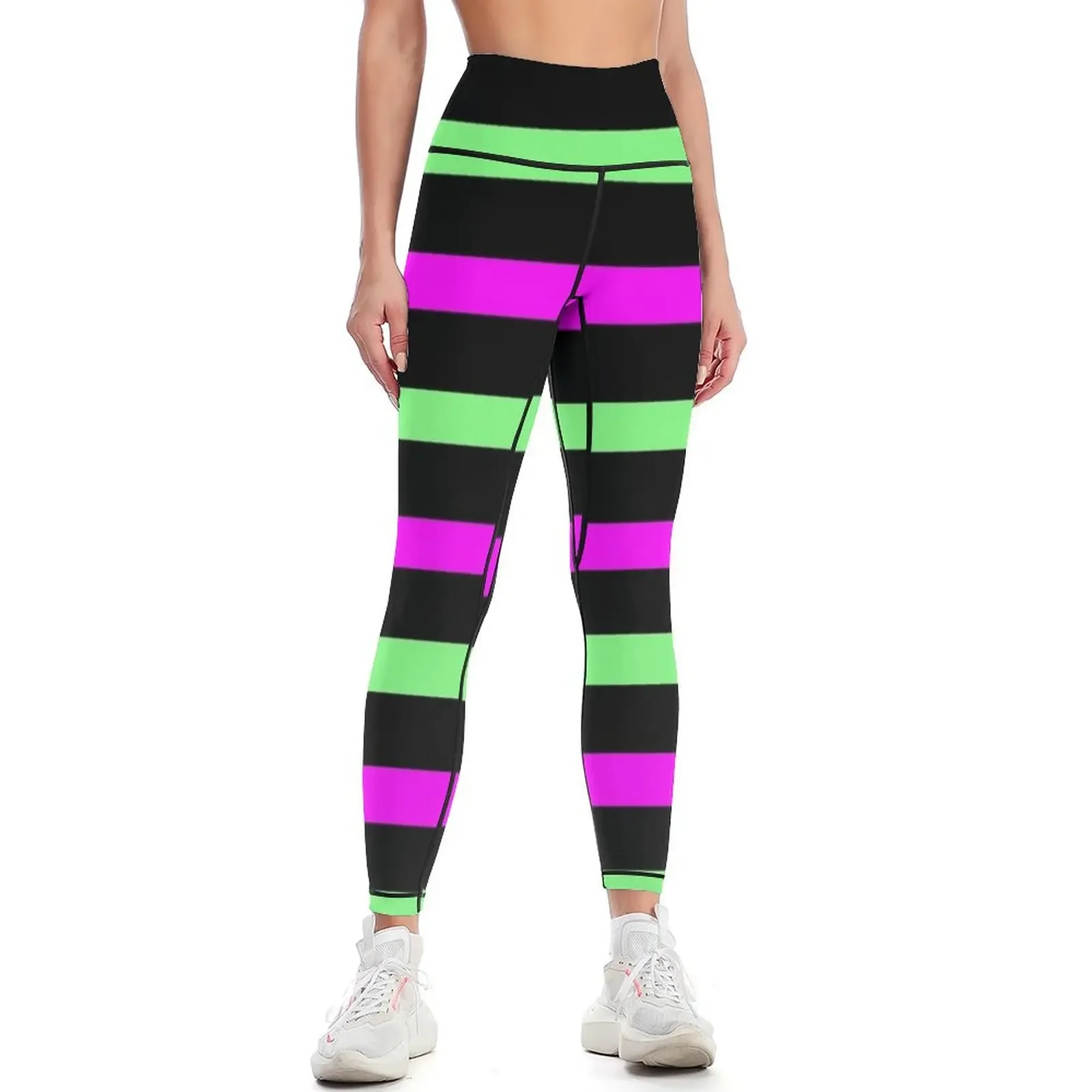 

horizontal black, neon green, neon purple Leggings high waist legings for fitness Womens Leggings