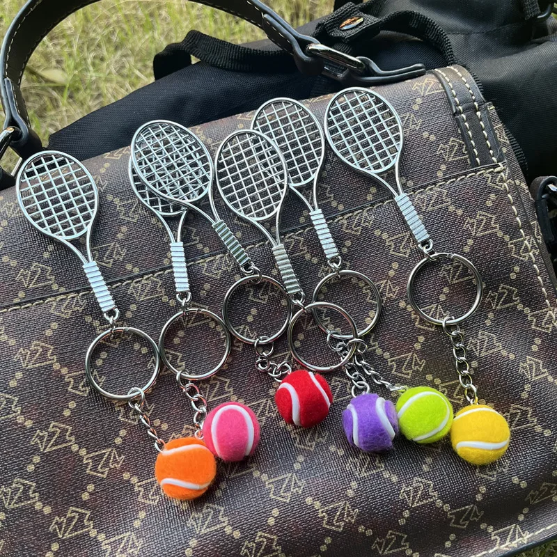 Mini Tennis Racket Pendant Keychain Cute Sport Keyring Key Chain Ring Finder Holer Accessories Gifts for Teenager Fan