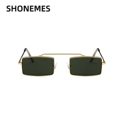 Shonemes Rectangle Sunglasses Vintage Single Bridge Women Sun Glasses Tiny Frame Outdoor UV400 Shades Gold Grey Green for Female