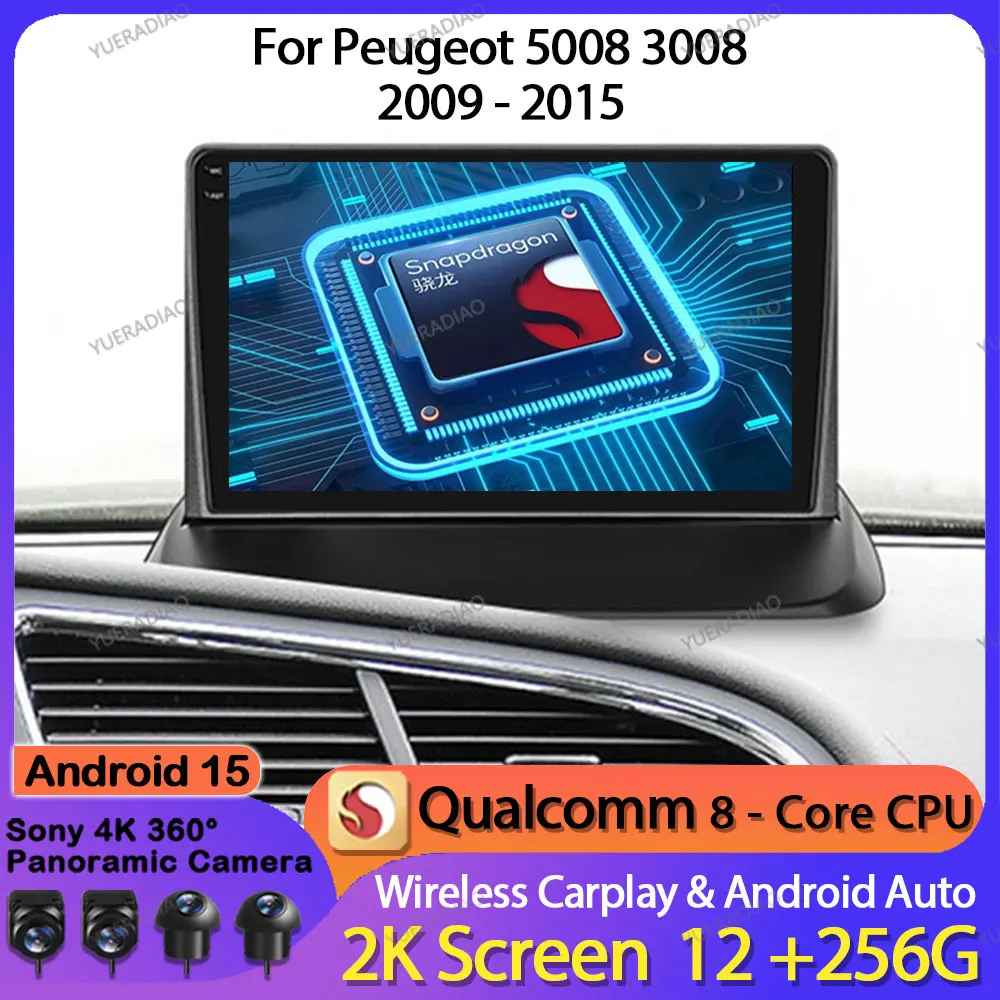 

Android 15 Carplay Auto For Peugeot 5008 3008 2009 - 2015 Car Radio Multimedia Stereo Video Player GPS NAVI LTE 5G WIFI QLED 4G