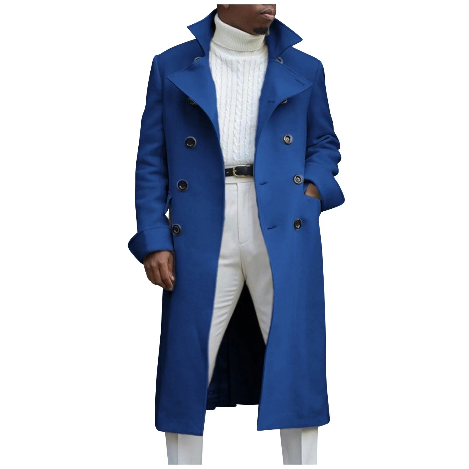 

Winter Men'S Solid Color Double-Sided Woolen Coat Double Breasted Extended Coat Casual Sweater Cardigan Coats Windbreaker Coats