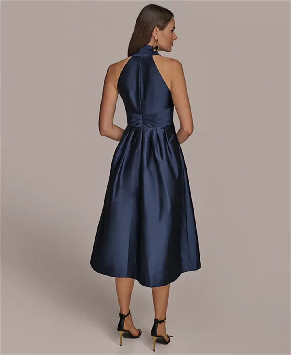 Robe de soirée élégante, col licou, sans manches, plissée, ligne a, robes de bal formelles, fête, Cocktail, Banquet, robe d'invitées de mariage, personnalisée