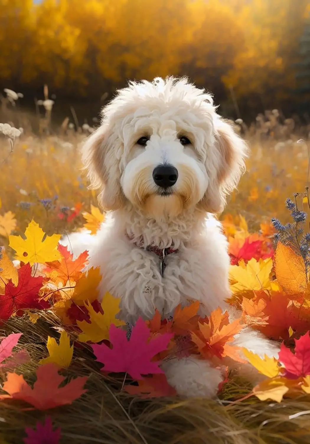 Goldendoodle White - Best of Breed DCR Falling Leaves Garden Flag