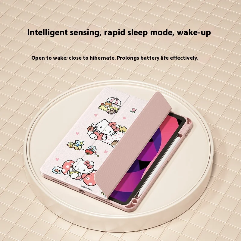 MINISO Hello Kitty Per iPad Custodia ipad Air3 4 5 10.9in M2 M3 Pro4 5 6 12.9in M4 Custodia protettiva Ipad8/9/10 A16 11in Tablet Cover