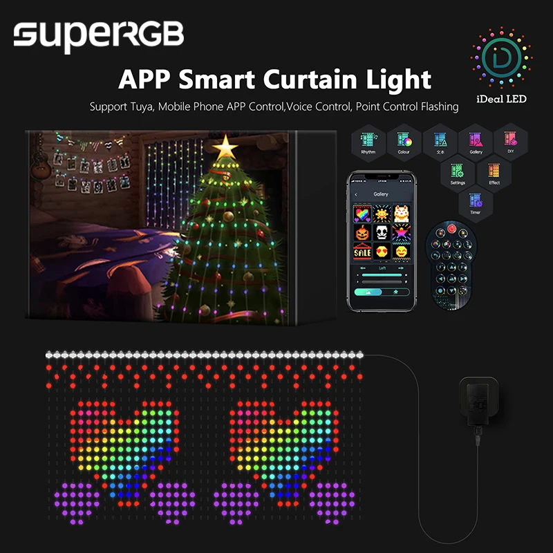 Smart LED RGB Festival Theme Smart Curtain Lights Bluetooth Control App DIY Picture Text Led Display Party New Year Wedding Lamp