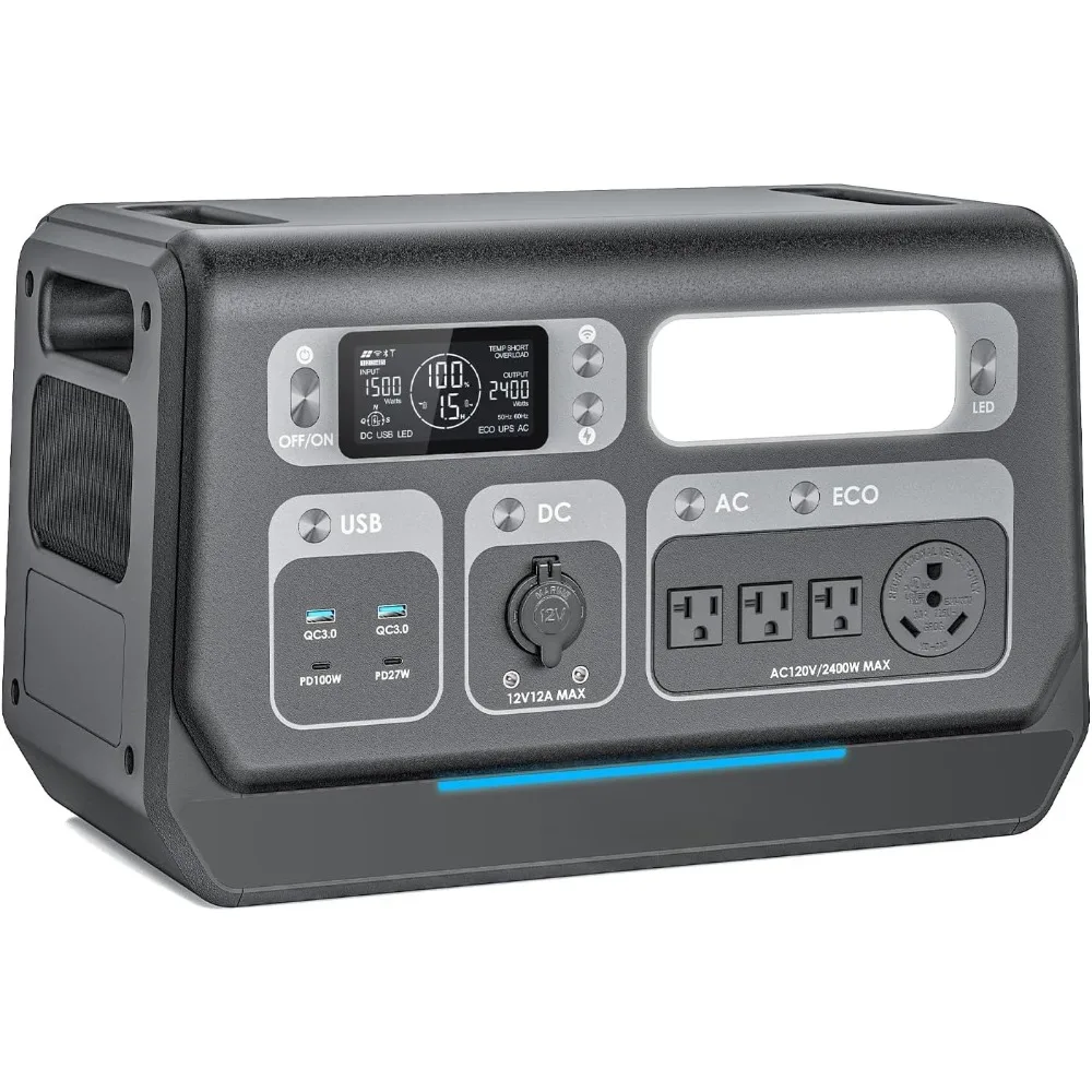 

Portable Power Station, 2048Wh LiFePO4 Battery Backup, Expandable to 10240Wh 2400W AC Outlets (3600W Power Lifting)