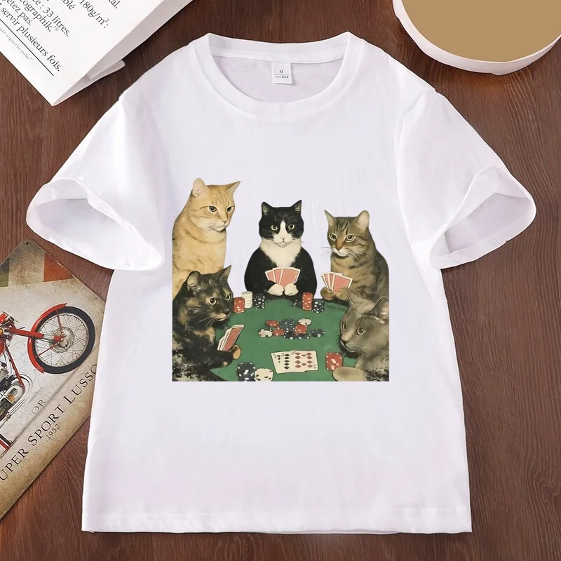 Unisex Funny Animal Graphic T-Shirt Men Women Royal Flush Felines Cat Tshirt Cotton Short-Sleeve Fashion Basic Casual T Shirt