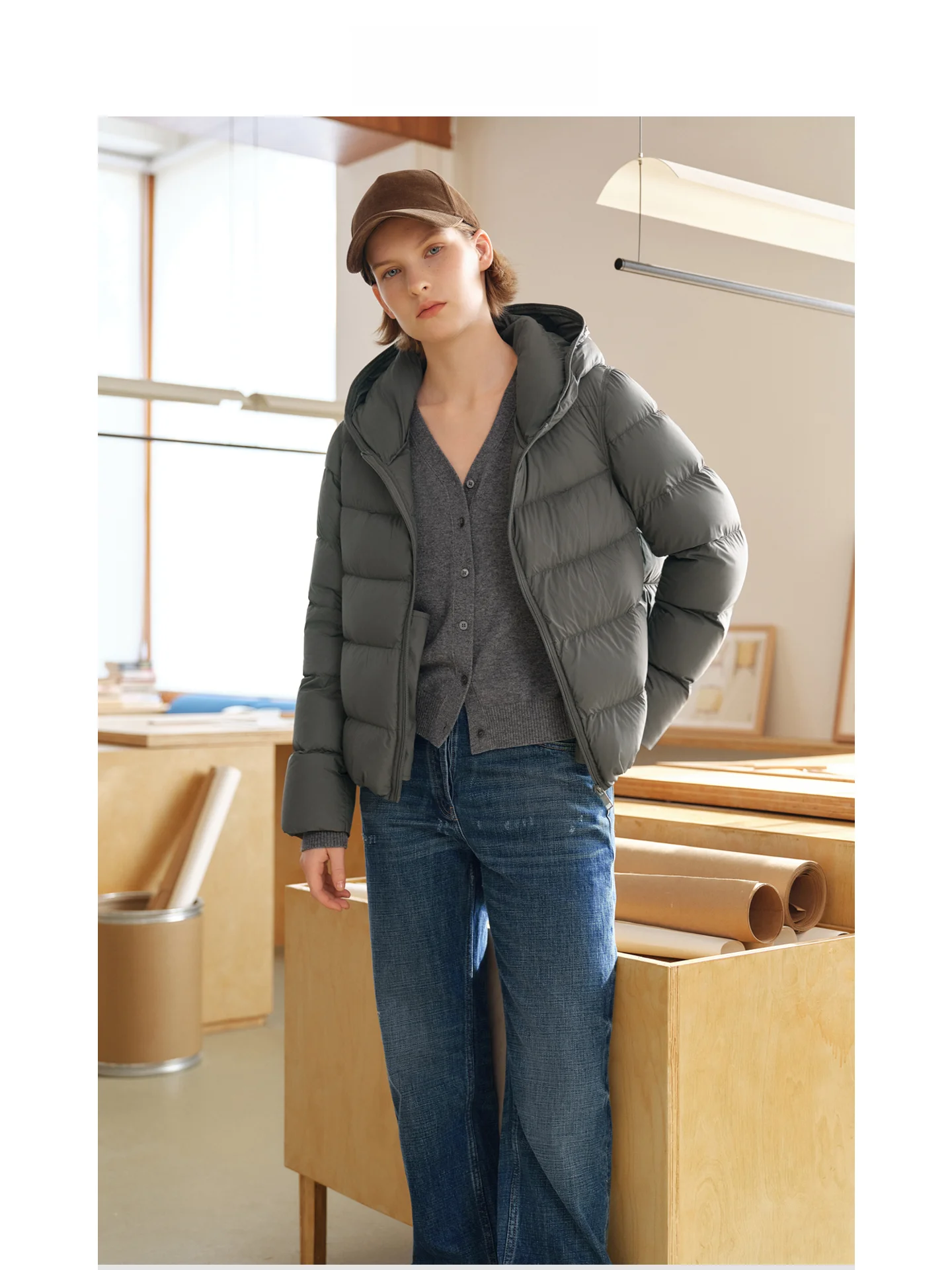 

Mincollection Lightweight Puffer Jaet Hooded Cloud Doughnut Warmth Ribbed Ladies Casual Sle Nylon Du down Coat