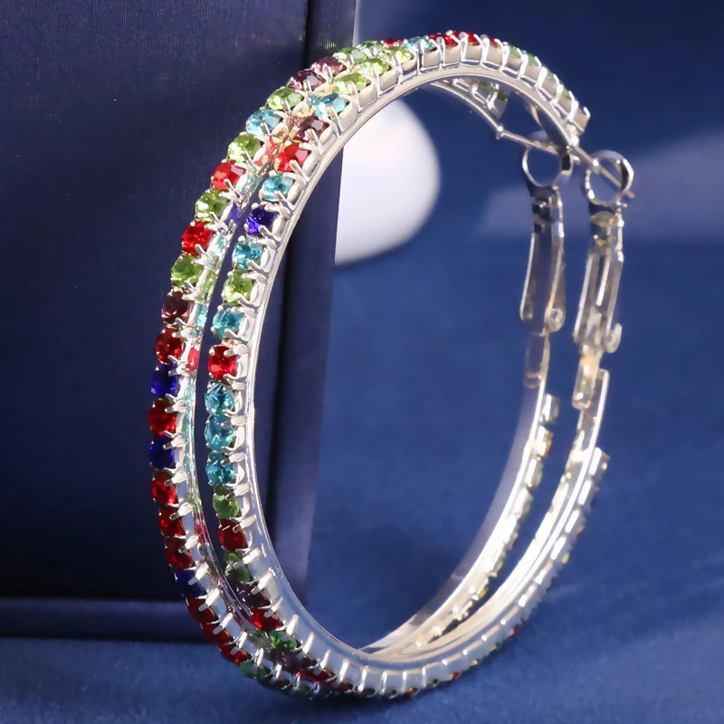 Kymyad 5cm Crystal Hoop Earrings for Women Bijoux Simple Big Hoops Earings Elegant Women's Accessories