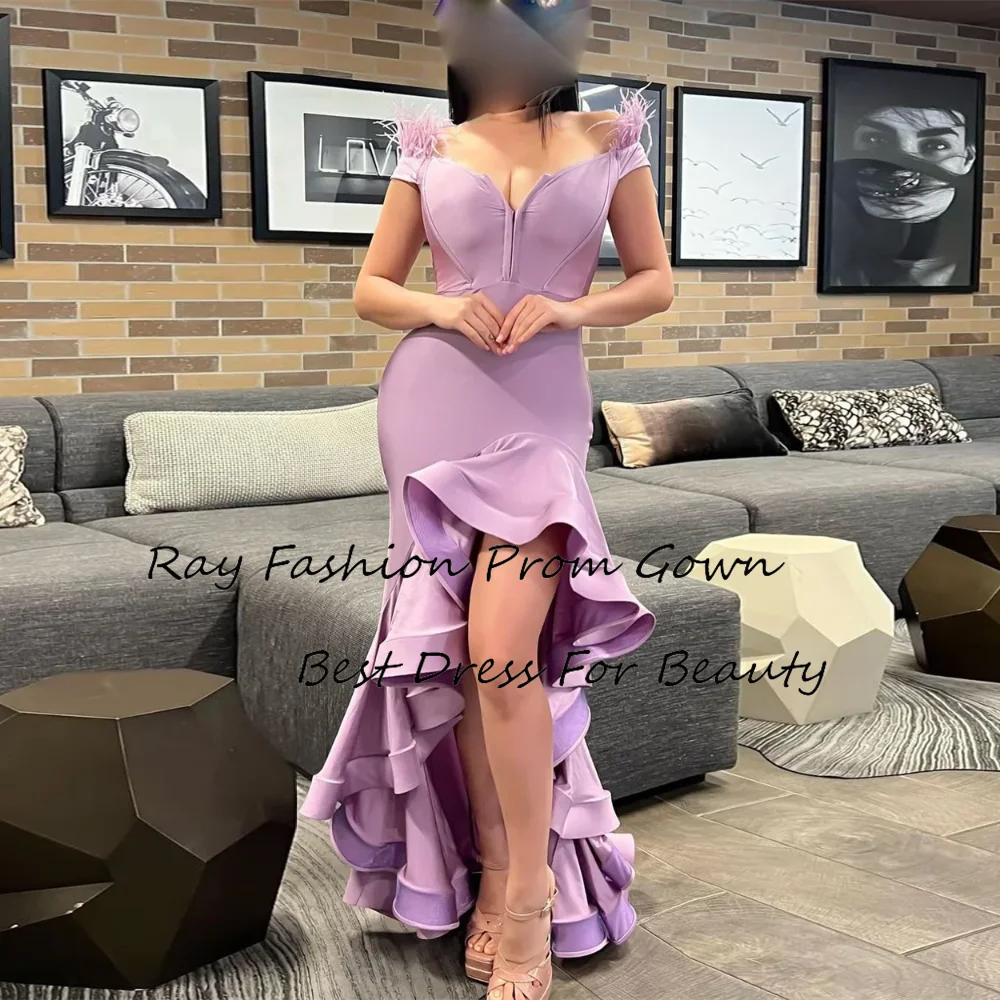 

Ray Fashion Mermaid Evening Dress V Neck With Off The Shoulder Tiered With Sexy High Slit For Formal Occasion Gowns فساتين سهرة