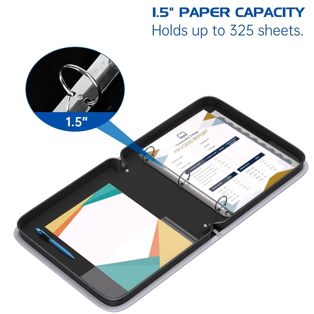 Fireproof Waterproof 3-Ring Binder Fireproof Round Binder with Zipper for Pens and 8.5*11-Inch 375-Sheet Paper (No Inserts) view 5