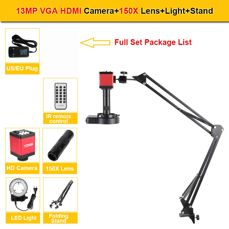 YIZHAN 150X Zoomlens Elektronenvideomicroscoop 4K 49MP UHD Microscoopcamera HDMI Type-C 1080P 60FPS Industrieel lasgereedschap