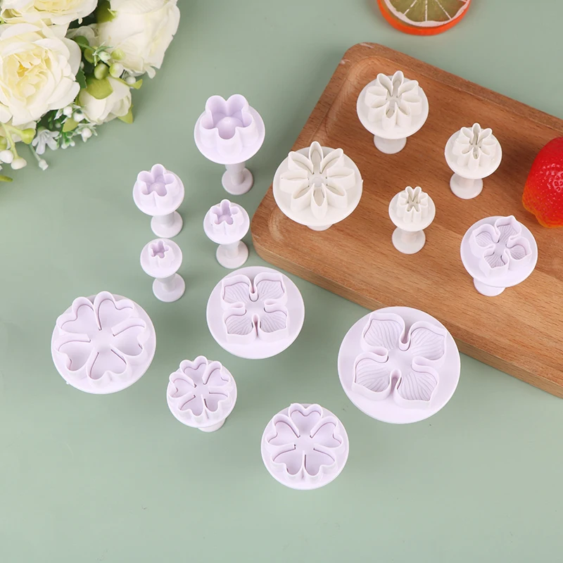 3/4Pcs Cute Flowers Cake Mould Fondant Cutter Plastic Cake Mold Fondant Cake Decorating Tools Plunger Baking Accessories DIY