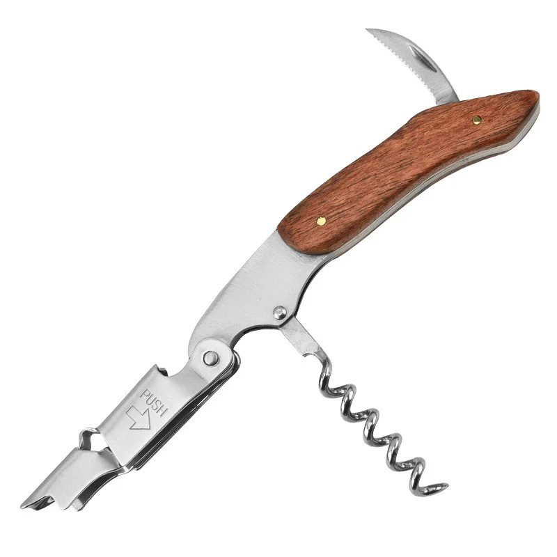 50Pcs/Lot Wooden Handle Wine Opener Stainless Steel Multi-Function Seahorse Knife for Home Use Portable Folding Red Wine Opener