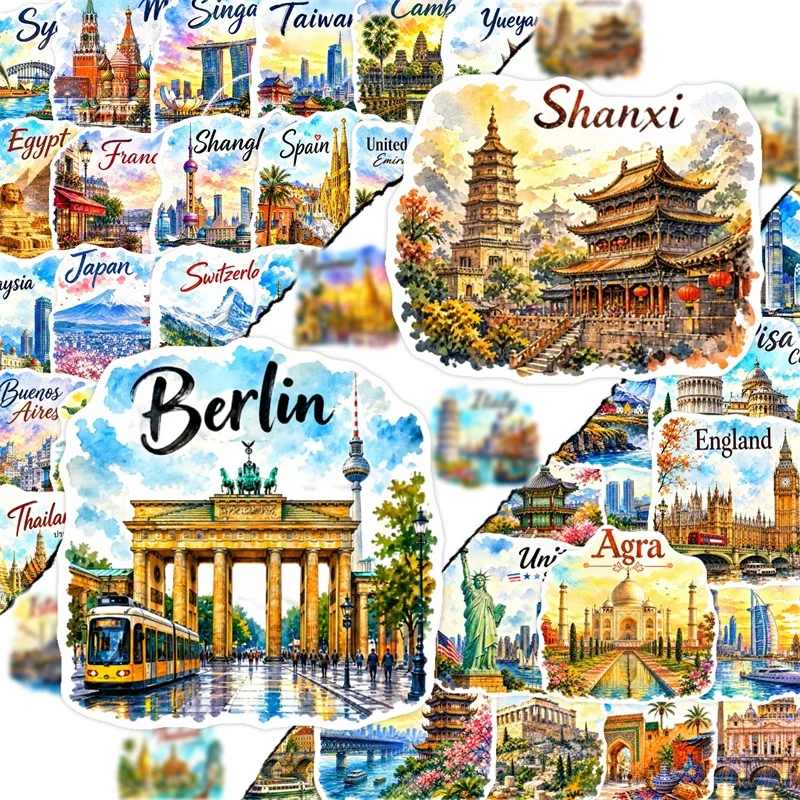 10/30/50PCS Colorful Urban Scenery Sticky PVC Sticker DIY Laptop Luggage Skateboard Decoration Scrapbooking