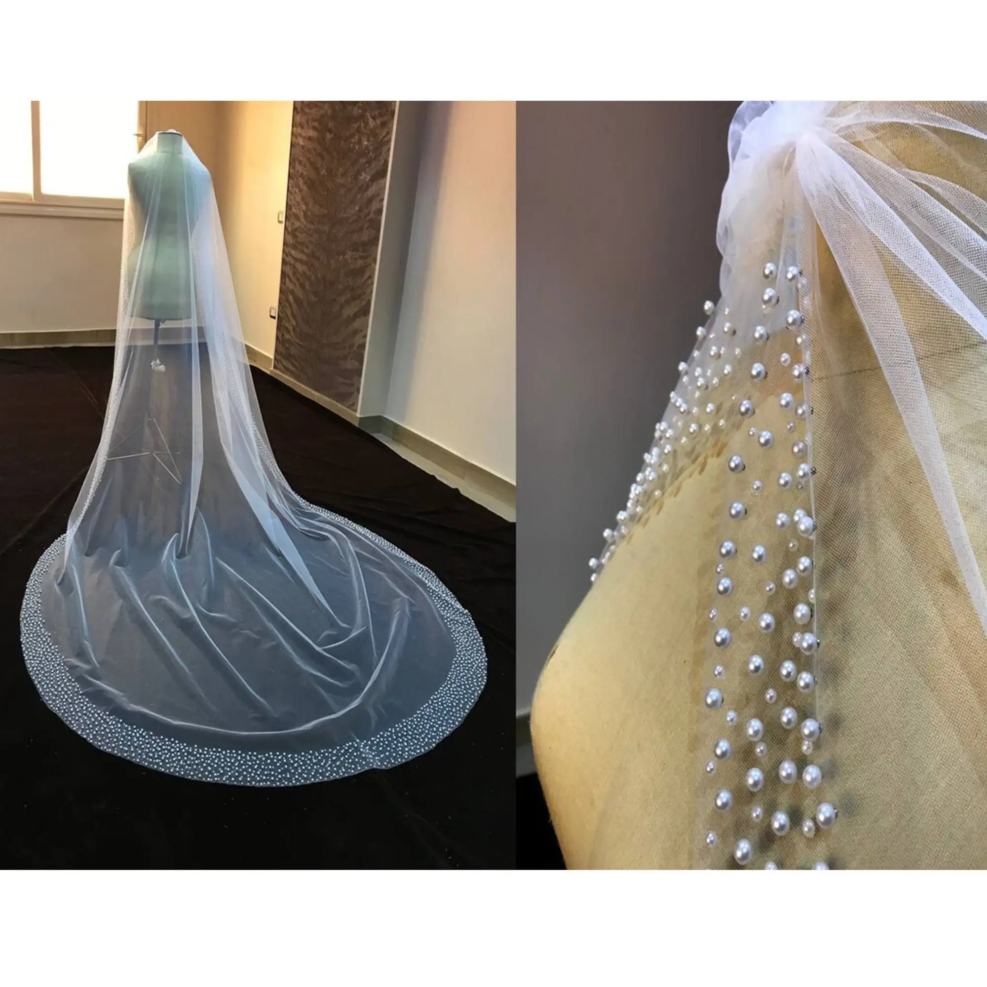 Pearls wedding veil Bridal Veil with Pearls edge pearls Trim veil beads veil Beaded veil for bride bridal white veil Ivory Veils