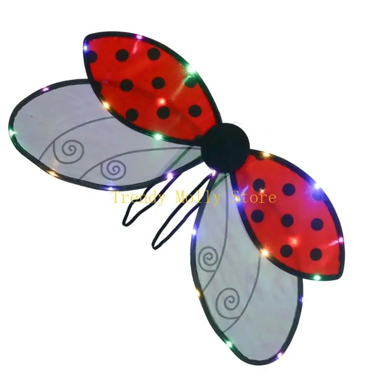 

N5KB Ladybugs Themed Party Wing With Flexible Organza Fabric Quick Assembly Halloween Costume Wing For Childrens Dressing Up