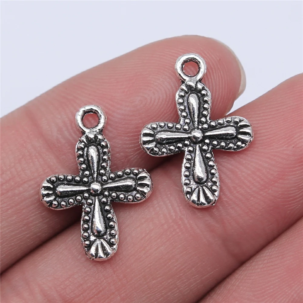 WYSIWYG 20pcs 14x20mm Cross Pendant Charms Antique Silver Color For Jewelry Making Zinc Alloy Jewelry Findings