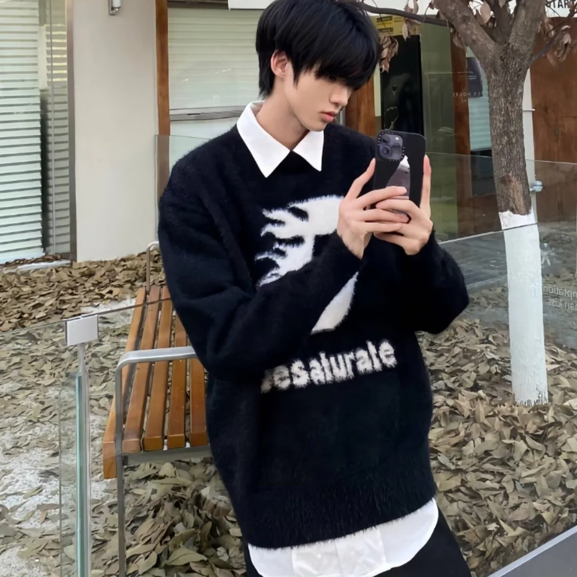 سترة محبوكة دافئة وفضفاضة للرجال، أنيقة لفصلي الخريف والشتاء، إصدار جديد من ألياف البوليستر الناعمة بأكمام طويلة وياقة مستديرة