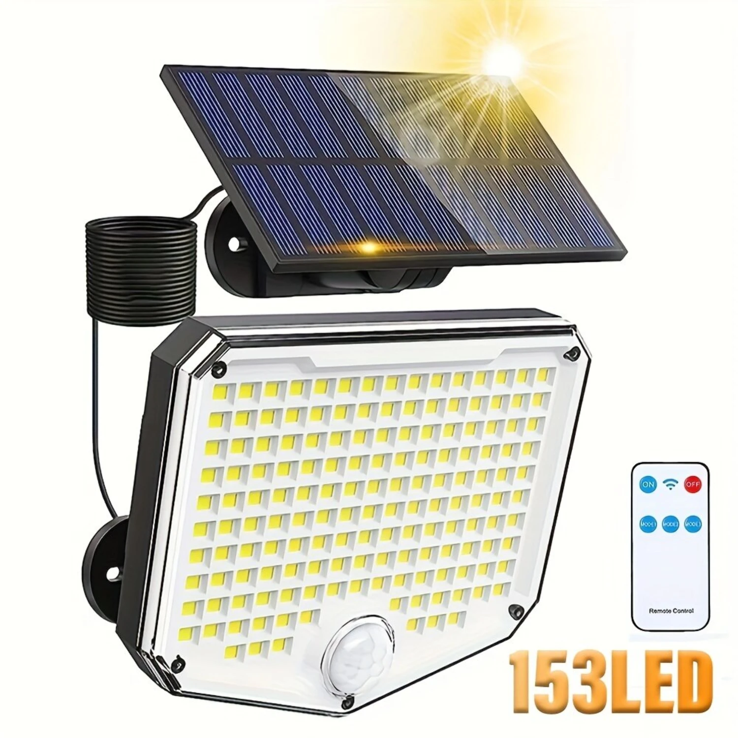 

New 153LED Outdoor Solar Wall Sconce with Motion Sensor,Remote Control 3 Security Light IP65 Waterproof For Porch Patio Garage