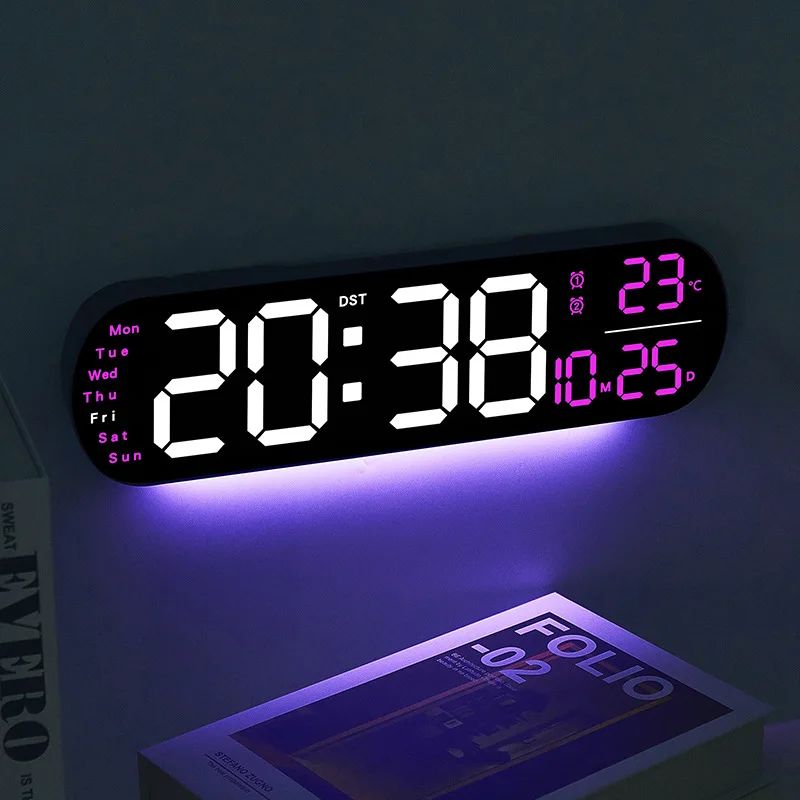 Imagem -02 - Relógio de Parede Led Digital Tela Grande Temperatura Umidade Display Despertador Eletrônico com Relógio Remoto Relógios Parede Decoração Casa