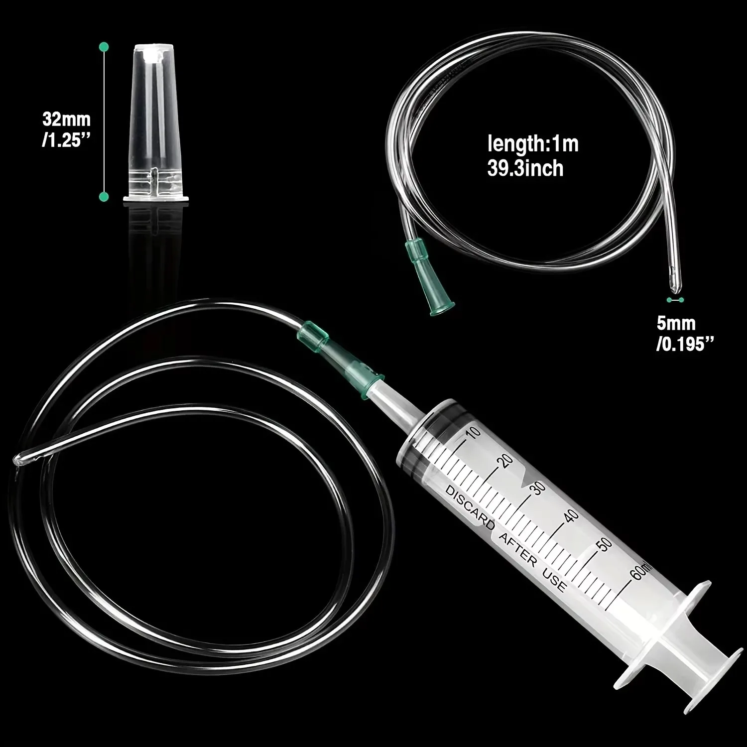 60ml Plastic Syringe with Tube Measuring Barrel, Liquid Syringe with Cap for Liquid Oil Absorption, Pet Feeding Syringe