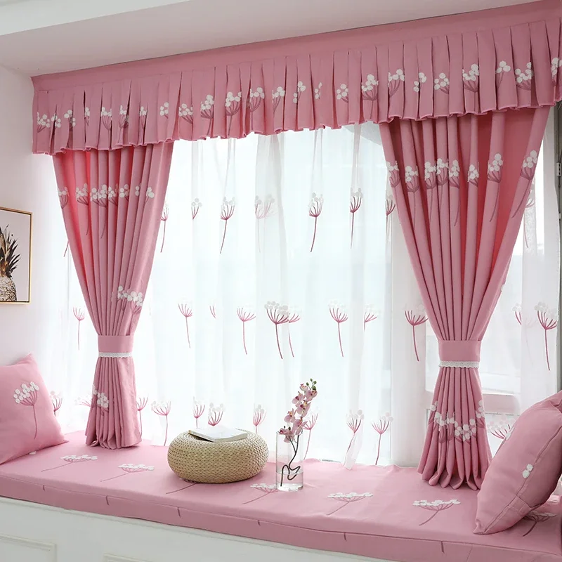 Customized Simple Modern Blackout Curtains Finished Dandelion Bedroom Study Window Decor Bule Pink Cartoon Curtain Tulle Custom