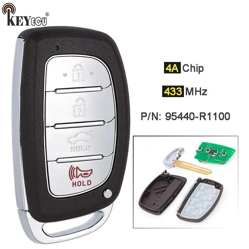

Чип KEYECU 433 МГц 4A, арт.: 95440-R1100, 4 кнопки, интеллектуальный дистанционный ключ без ключа для Hyundai HB20 2020 2021 2022 2023