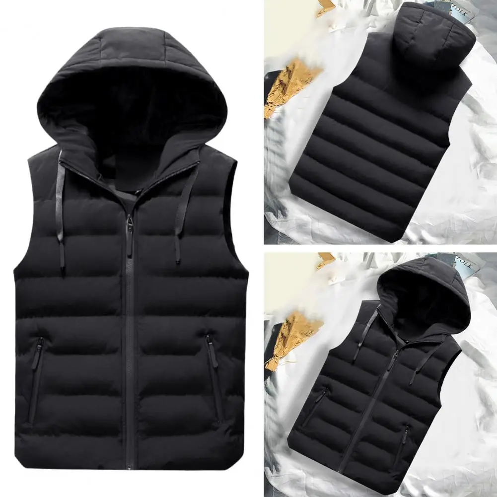 Trendy Men Vest Jacket Solid Color Keep Warm Skin-Touch Windproof Cotton Padded Sleeveless Jacket