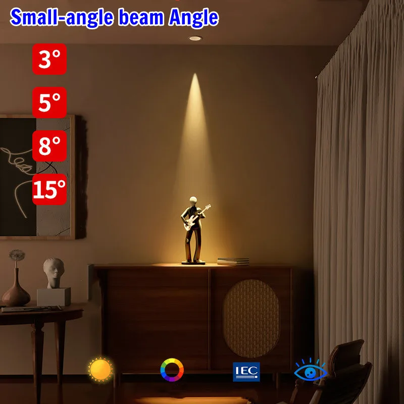 

Embedded LED small-angle spotlights focus on 3°, 5°, 8°, 15° ambient ceiling lights for corridor, study and wine cabinet lightin