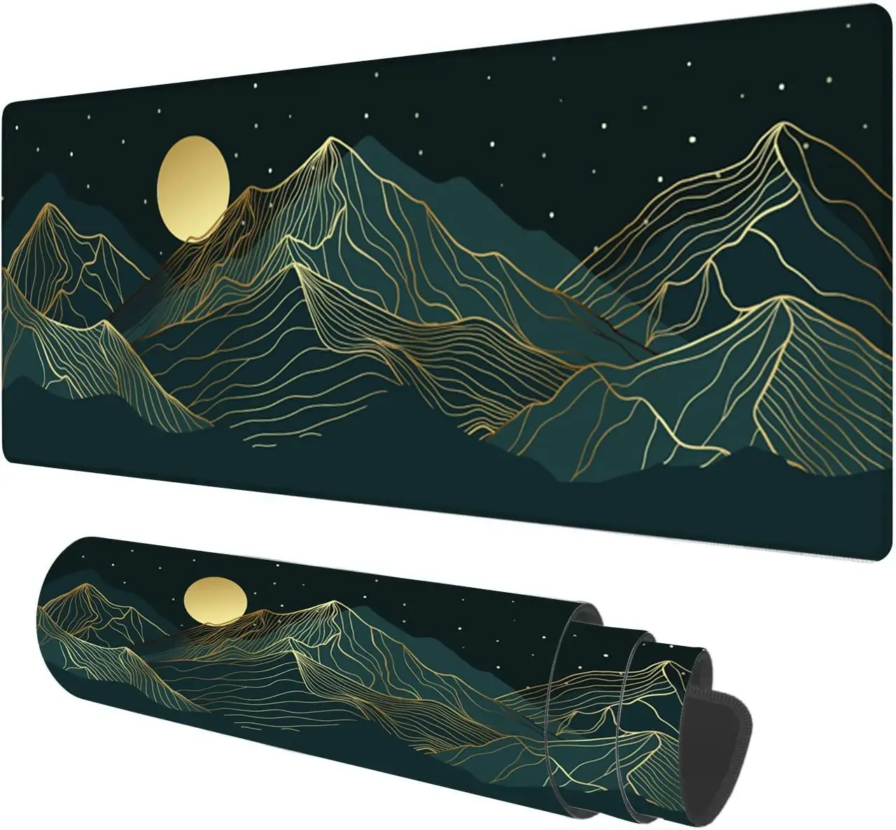 Large Mouse Pad Golden Mountain Line Arts Large XL Desk Mat Extended Waterproof Mouse Mat with Stitched Edges 31.5 X 11.8 Inch