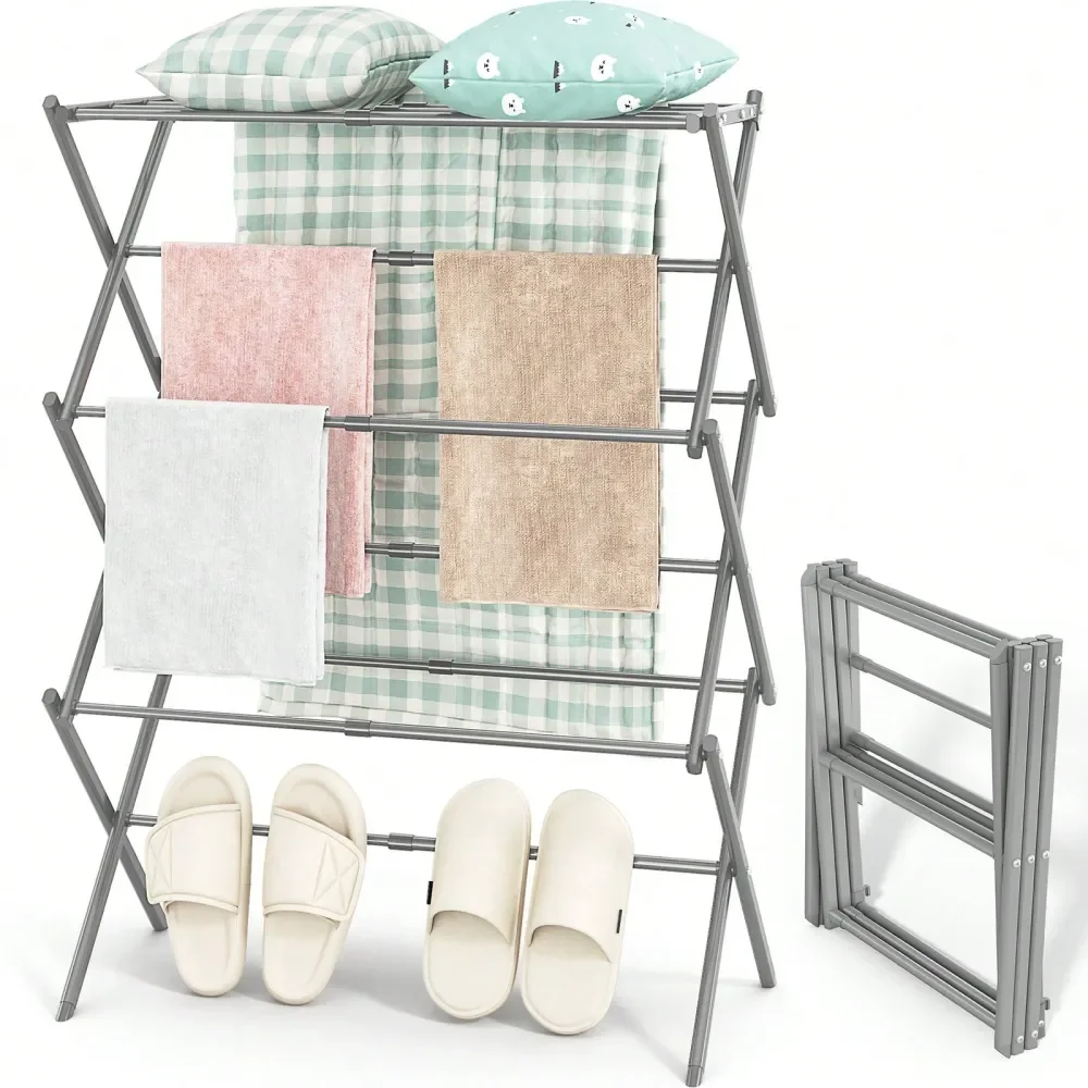 

TOOLF Clothes Drying Rack, 3Tier Laundry Drying Rack For Clothes, Expandable Metal Clothing Dryer, Collapsible Towel Rack, Air