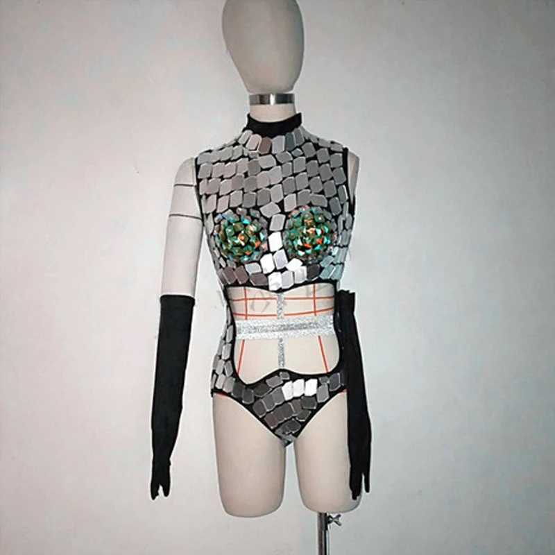 Body Sexy de lentejuelas con espejo para mujer, traje de escenario de baile Gogo, mono con diamantes de imitación, club nocturno, Dj, Ds, traje de fiesta Rave yj126, 2026