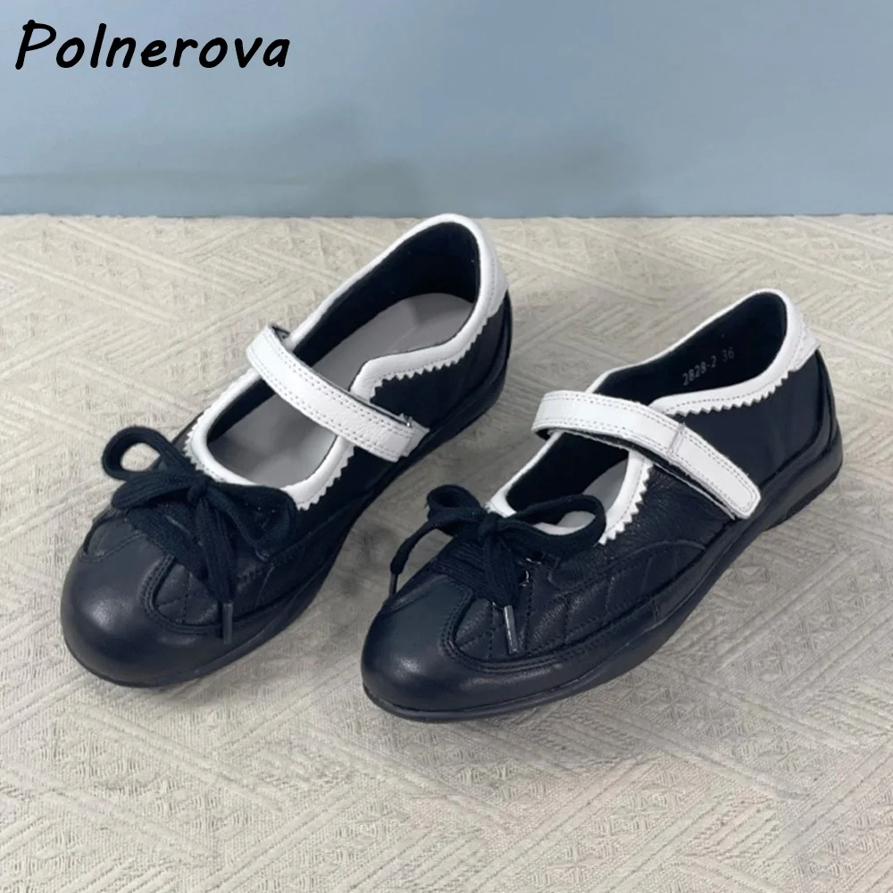 

Butterflu Knot Shallow Pumps Flat with Black White Sewing Hollow Hook&loop Leisure Shoes Women's Concise Ballet Sport Shoes