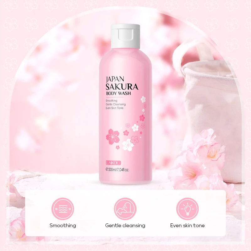 LAIKOU اليابان ساكورا غسل الجسم منظف لطيف تنعيم جل الاستحمام علاج تفتيح البشرة تركيبة الأحماض الأمينية