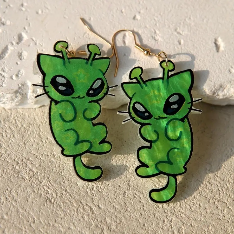 1/5/10/20/50/100pcs Handcrafted Alien Cat Dangle Earrings - Resin Earrings with Beads and Charms, Ideal for Women, Gift for Cat