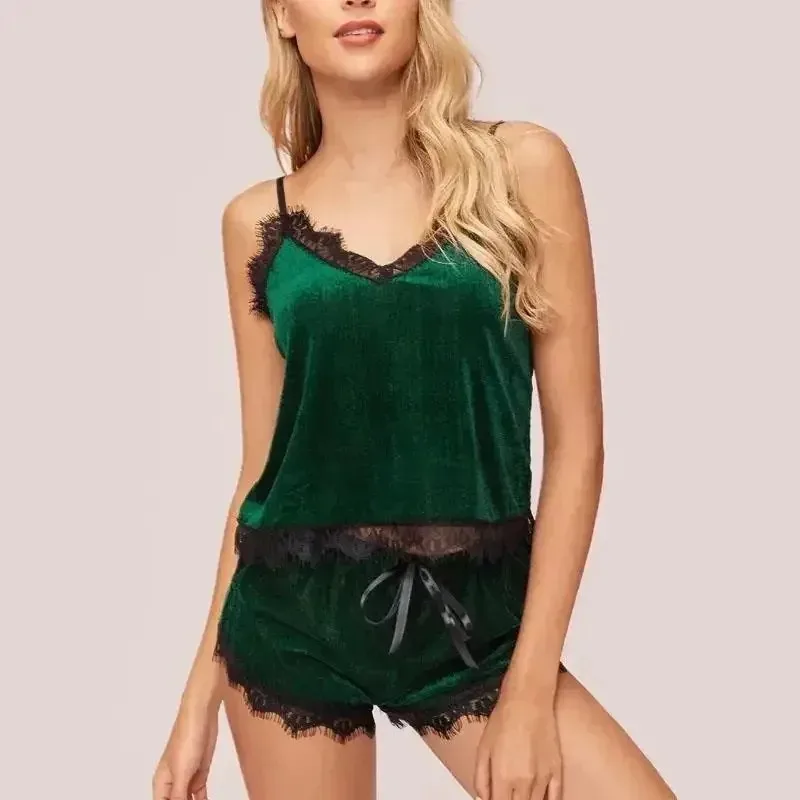 

Женский комплект из 2 предметов: пижамы-бретельки и кружевные шорты из нечеткой ткани, сексуальный комплект пижамы, сексуальный комплект нижнего белья с кружевной отделкой и ремешками